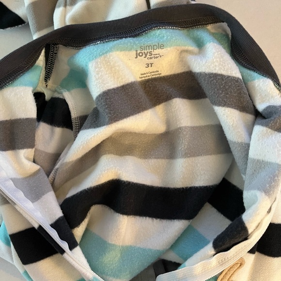 Carter’s Simple Joy 3T Striped Blue Gray Blue 1 Piece Winter Cute Winter Moose - Picture 2 of 10